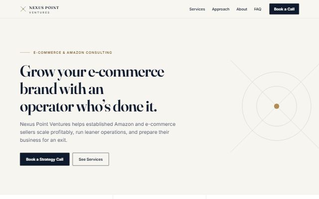Preview of Option A: an ivory page with a navy serif headline and thin brass accents