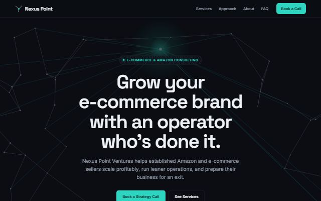 Preview of Option B: a dark page with a white headline over a faint network of lines meeting at a glowing teal point